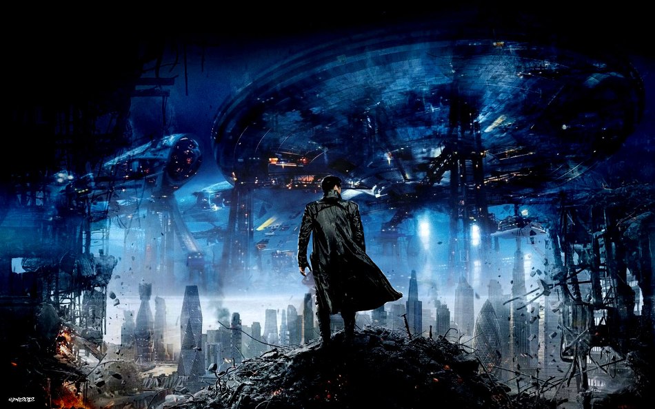 Star Trek Into Darkness wallpaper of Kahn and ruins of San Francisco and the Enteprise