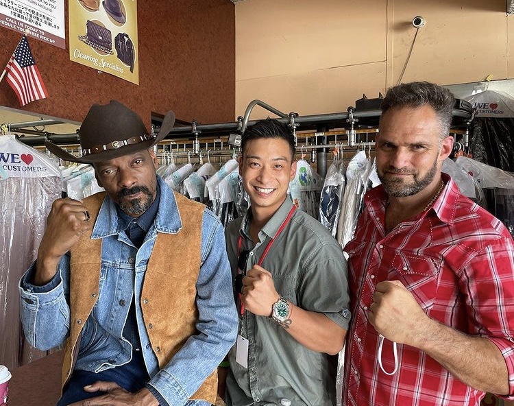 Snoop Dogg, Justin Yu, and JJ Perry photo from the set of Day Shift