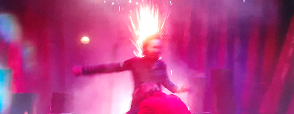 The Gray Man fireworks fight scene sparks above head