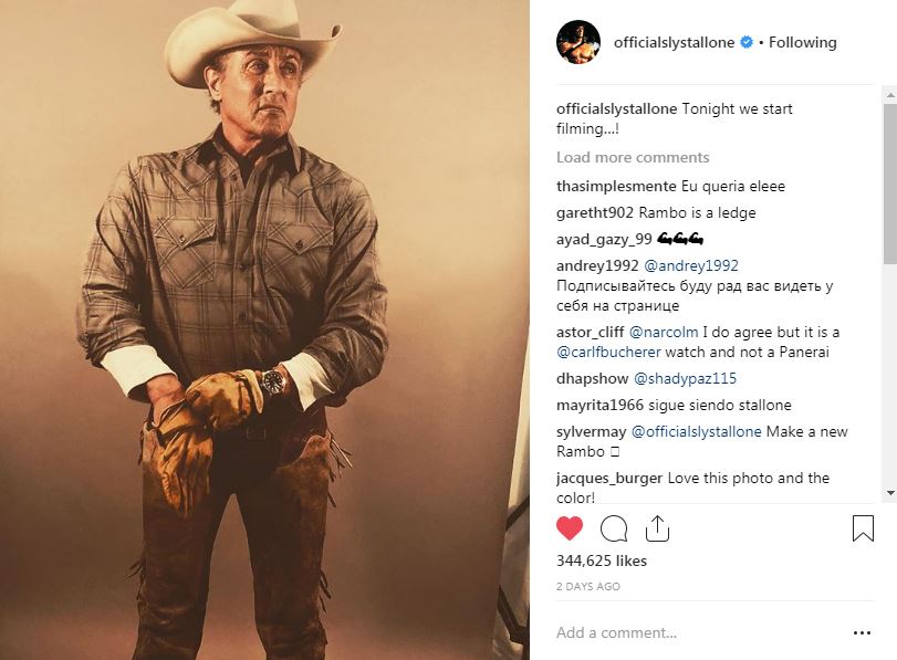 Sylvester Stallone in cowboy gear for Rambo V
