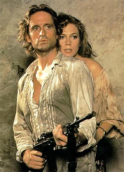 Michael Douglas and Kathleen Turner in Romancing The Stone